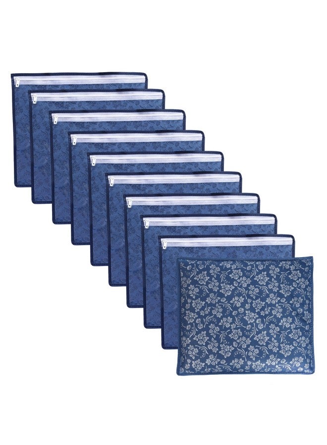 LAXIS HOMFIL Brand - LAXIS Non-Woven Printed Single Saree Cover, Saree Bag Pack of 10Pcs, Transparent Saree Covers With Zip, Saree Covers For Storage, Wardrobe Organiser, Size-36x42x2cm (Blue) - Image 1