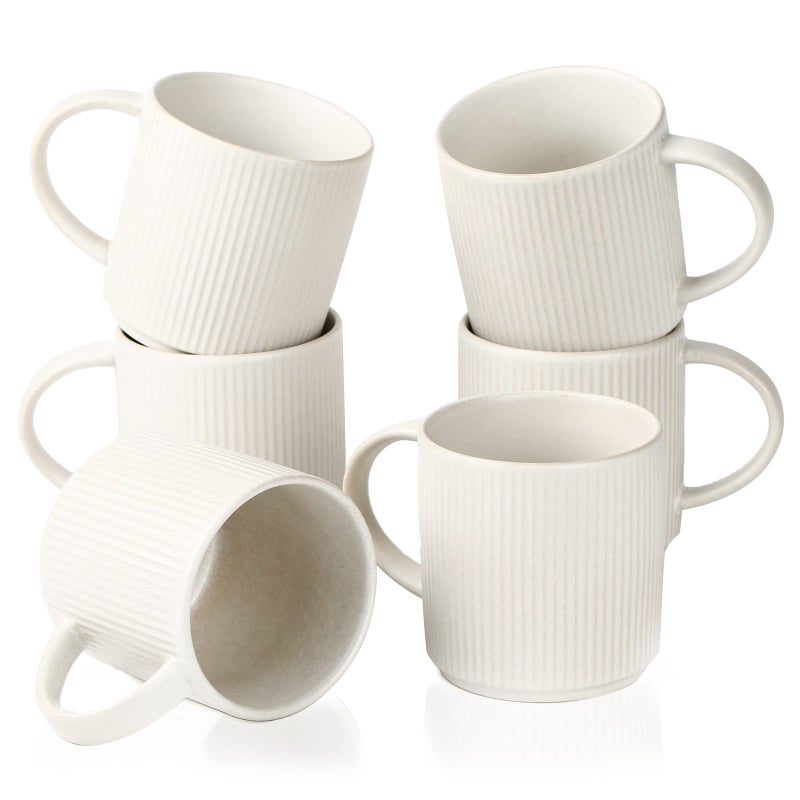 famiware Coffee Mug Set for 6, Star 12 oz Catering Mugs Cup Set with Handle for Coffee, Tea, Cocoa, Milk - Ceramic Stoneware Drinkware Set, Matte White - Image 1