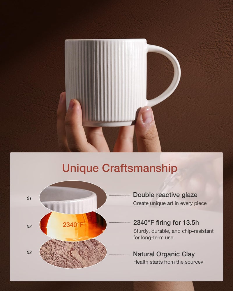famiware Coffee Mug Set for 6, Star 12 oz Catering Mugs Cup Set with Handle for Coffee, Tea, Cocoa, Milk - Ceramic Stoneware Drinkware Set, Matte White - Image 3