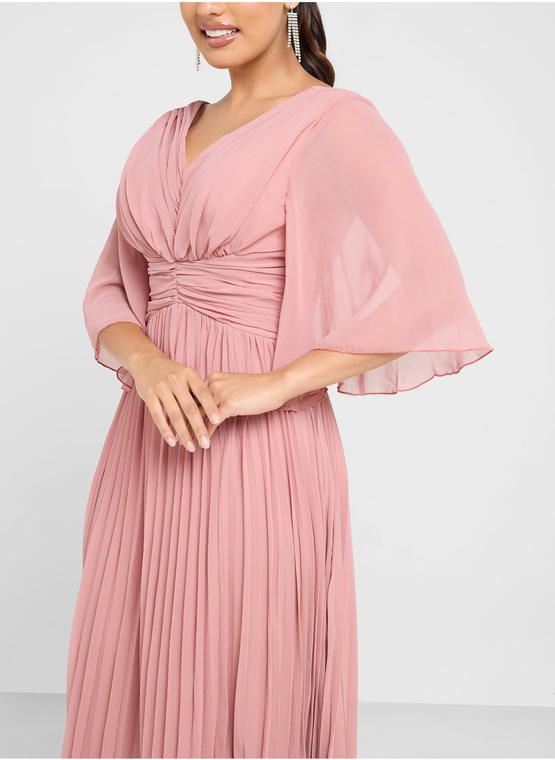 ELLA Pleated Dress With Flouncy Sleeves  - Image 3
