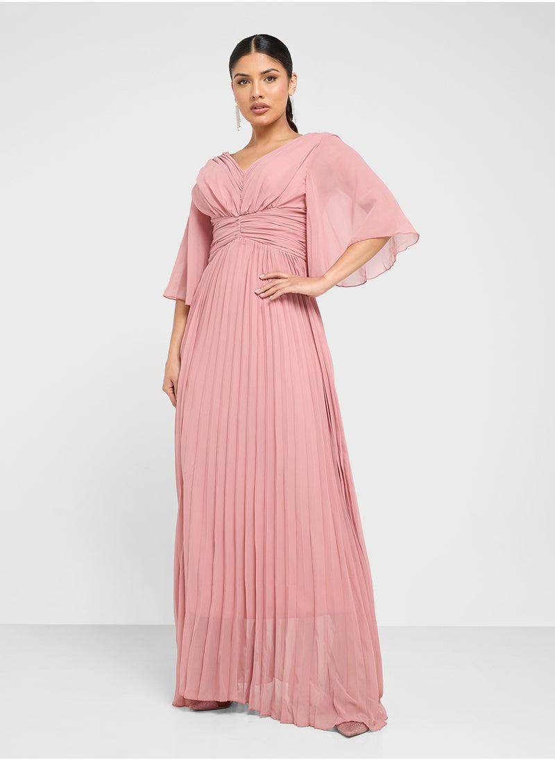 ELLA Pleated Dress With Flouncy Sleeves  - Image 4