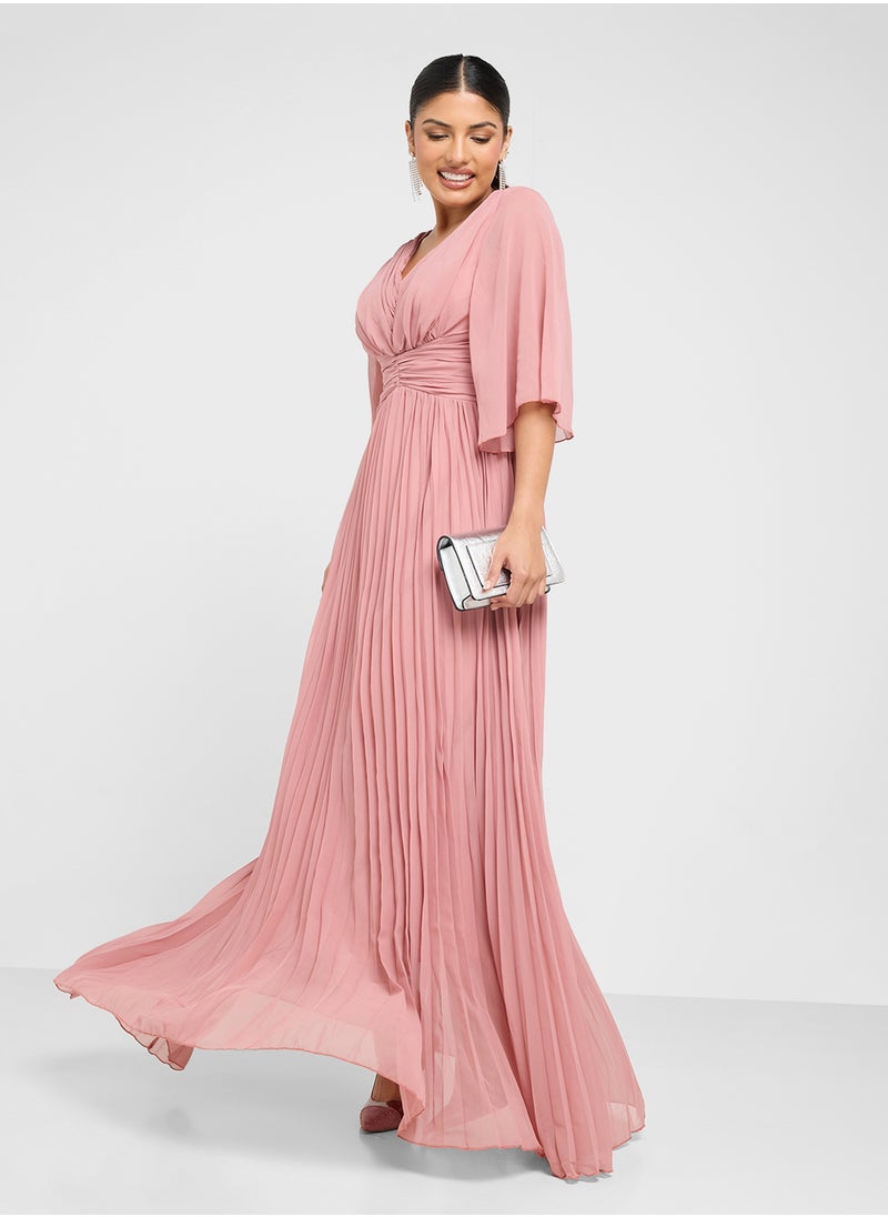 ELLA Pleated Dress With Flouncy Sleeves  - Image 1