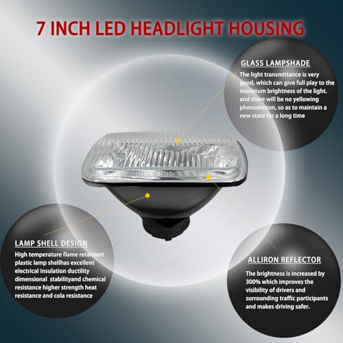 IHNZCB 7X6 Inch H6054 Glass Square Headlight Housing + H4/9003 High Low Beam Bulbs for Cars,Truck and Van,Halogen Sealed High Low Dual Beam,OEM Style Original Classic Look Conversion Assembly Pair Kit - Image 5
