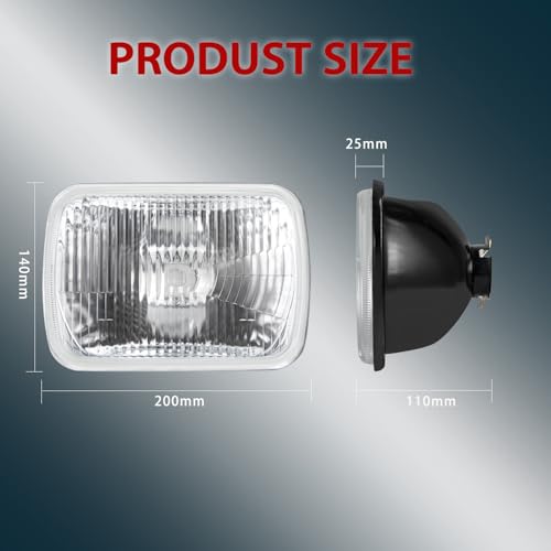 IHNZCB 7X6 Inch H6054 Glass Square Headlight Housing + H4/9003 High Low Beam Bulbs for Cars,Truck and Van,Halogen Sealed High Low Dual Beam,OEM Style Original Classic Look Conversion Assembly Pair Kit - Image 3