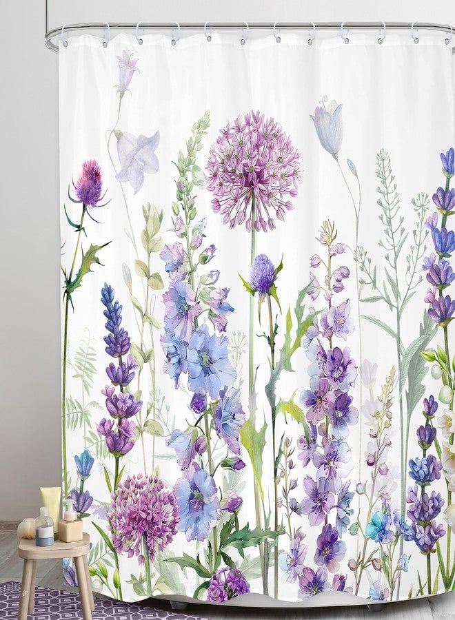 LGhtyro Purple Floral Flower Shower Curtain 71Wx71H Inches, Lilac Lavender Summer Hydrangea Shower Curtain, Rustic Wildflower Dandelion Plant Vibrant Bathroom Set Bath Accessories Home Decor 12 Hooks - Image 3