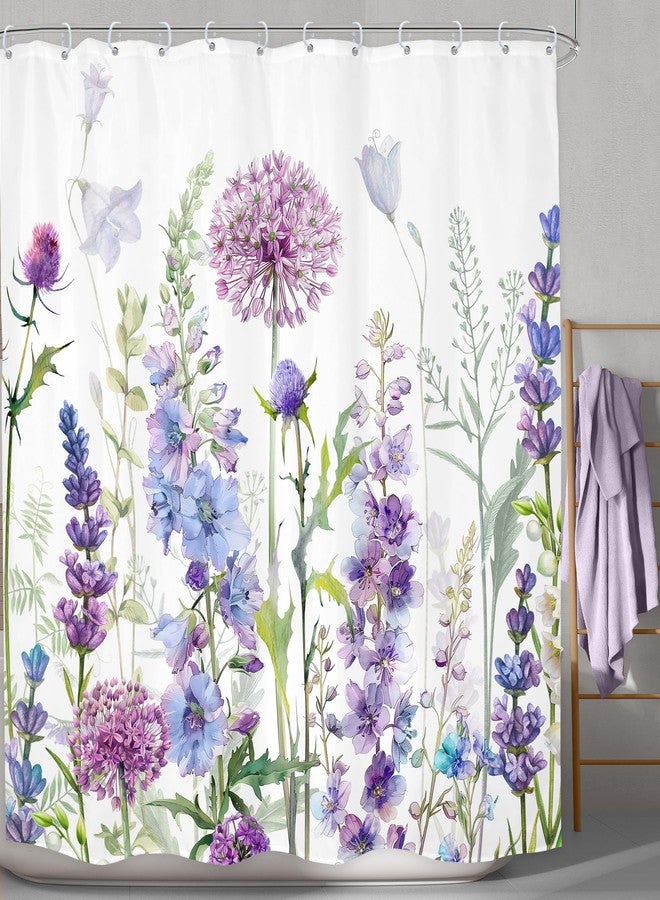LGhtyro Purple Floral Flower Shower Curtain 71Wx71H Inches, Lilac Lavender Summer Hydrangea Shower Curtain, Rustic Wildflower Dandelion Plant Vibrant Bathroom Set Bath Accessories Home Decor 12 Hooks - Image 2