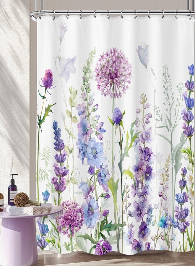 LGhtyro Purple Floral Flower Shower Curtain 71Wx71H Inches, Lilac Lavender Summer Hydrangea Shower Curtain, Rustic Wildflower Dandelion Plant Vibrant Bathroom Set Bath Accessories Home Decor 12 Hooks - Image 1