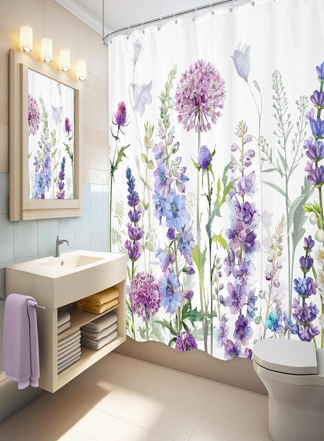 LGhtyro Purple Floral Flower Shower Curtain 71Wx71H Inches, Lilac Lavender Summer Hydrangea Shower Curtain, Rustic Wildflower Dandelion Plant Vibrant Bathroom Set Bath Accessories Home Decor 12 Hooks - Image 4