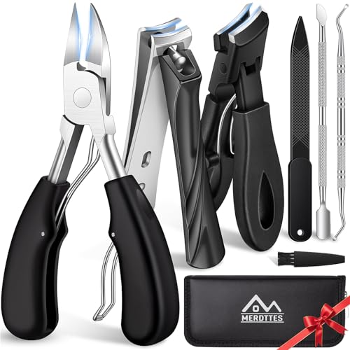 MERDTTES Toenail Clippers for Seniors Thick Toenails, Sharp Ingrown Toenail Clippers Nail Cutter Long Handle with Wide Jaw for Thick Nails, Heavy Duty Large Toe Nail Clipper Set for Men & Women,7 Pcs - Image 1