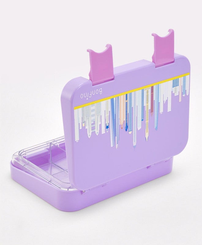 Bonfino Lunch Box, City Theme, Easy to Carry, Leak-Proof Lid, Microwave Safe, 3 Years+, 22 x 15.5 x 5cm - Purple - Image 4