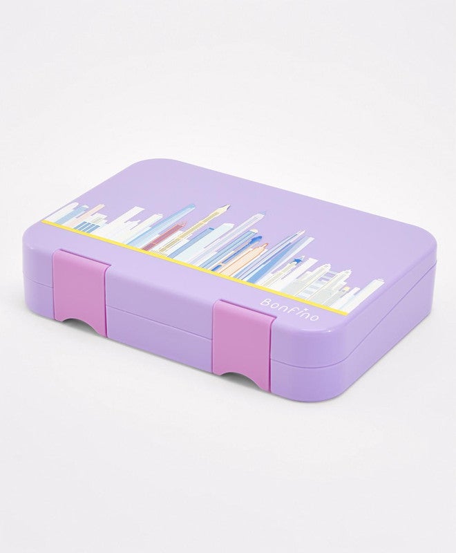 Bonfino Lunch Box, City Theme, Easy to Carry, Leak-Proof Lid, Microwave Safe, 3 Years+, 22 x 15.5 x 5cm - Purple - Image 1