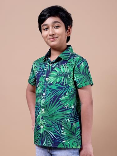 ENCIGER Boys Printed Casual Hawaiian Shirt Short Sleeve Button Down Beach Shirt for Kids (KS1_Green Navy_8_9Y) - Image 5