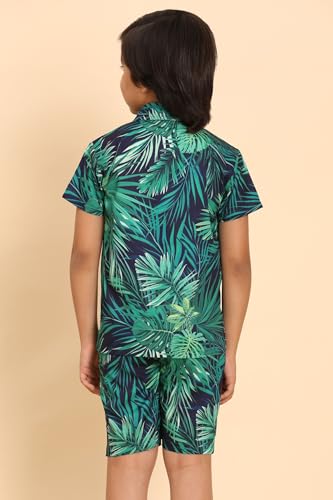 ENCIGER Boys Printed Casual Hawaiian Shirt Short Sleeve Button Down Beach Shirt for Kids (KS1_Green Navy_8_9Y) - Image 2