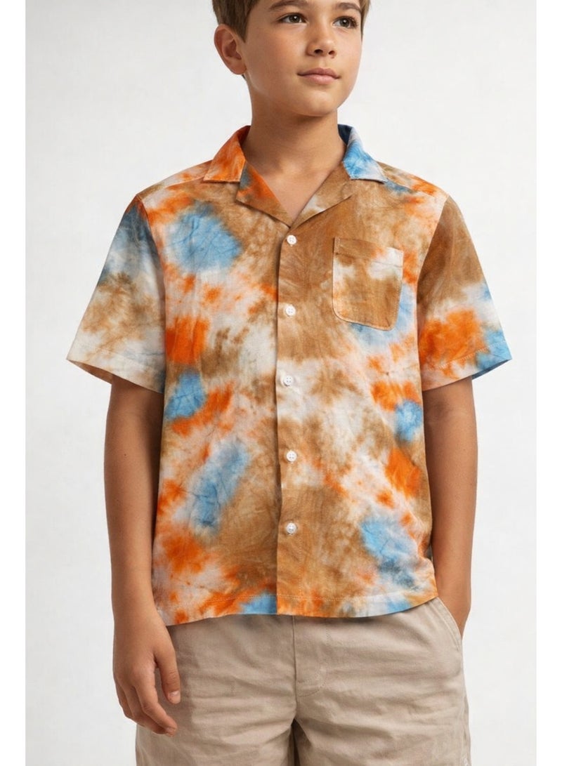 شي إن قميص أولادي صيفي للأطفال بنقشة Tie Dye مميزة، أكمام قصيرة وتصميم كاجوال مريح، خامة خفيفة وناعمة مناسبة للحر، قميص شيك ينفع للخروج والمصايف واللبس اليومي للأولاد - Image 1