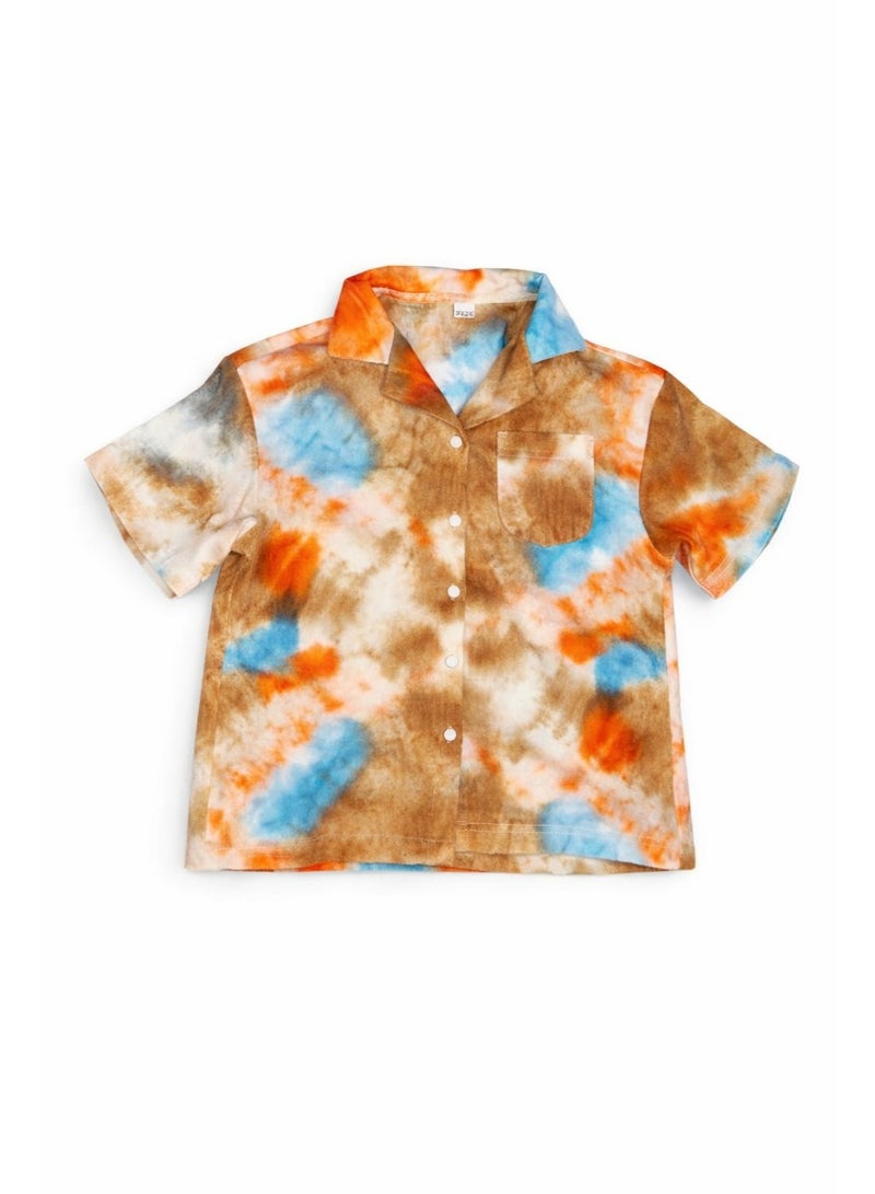 شي إن قميص أولادي صيفي للأطفال بنقشة Tie Dye مميزة، أكمام قصيرة وتصميم كاجوال مريح، خامة خفيفة وناعمة مناسبة للحر، قميص شيك ينفع للخروج والمصايف واللبس اليومي للأولاد - Image 5