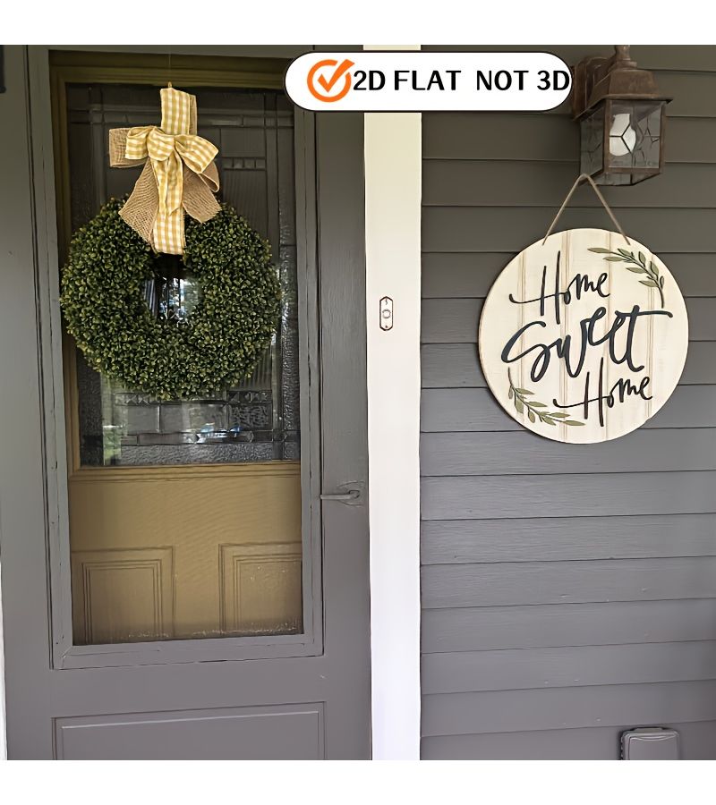 Timber 2D Flat Rustic Home Sweet Home Wooden Wall Sign Circular Farmhouse Decor with Leaf Accents Light Wood Background Black Font Perfect for Front Door or Family Entrance Decorative Wall Hanging - Image 5
