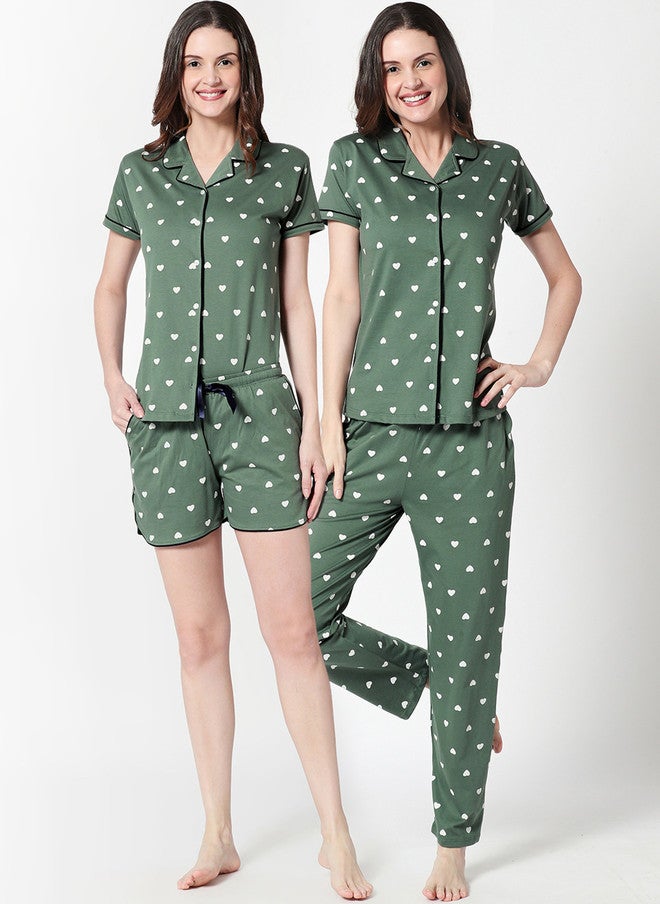 Zeyo Women's Printed Pure Cotton Pajama Set with Shirt and Shorts - Image 2