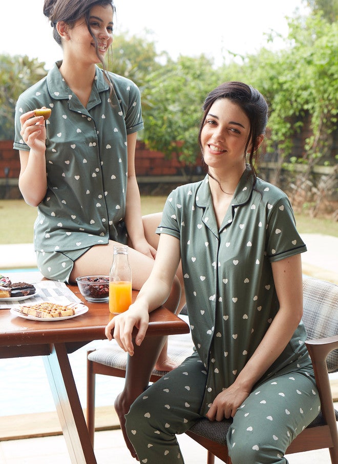 Zeyo Women's Printed Pure Cotton Pajama Set with Shirt and Shorts - Image 1