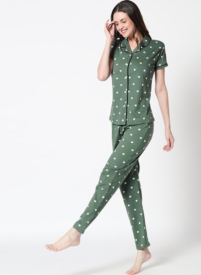 Zeyo Women's Printed Pure Cotton Pajama Set with Shirt and Shorts - Image 3