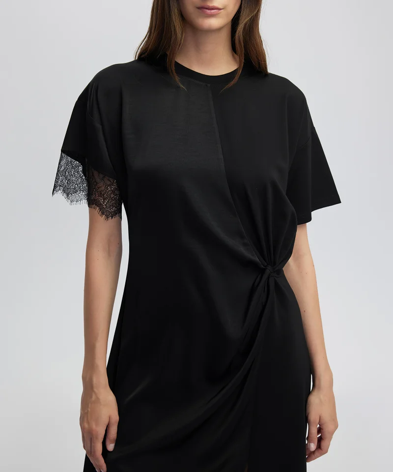 Ipekyol Relaxed Fit Lace Trim Mixed Dress