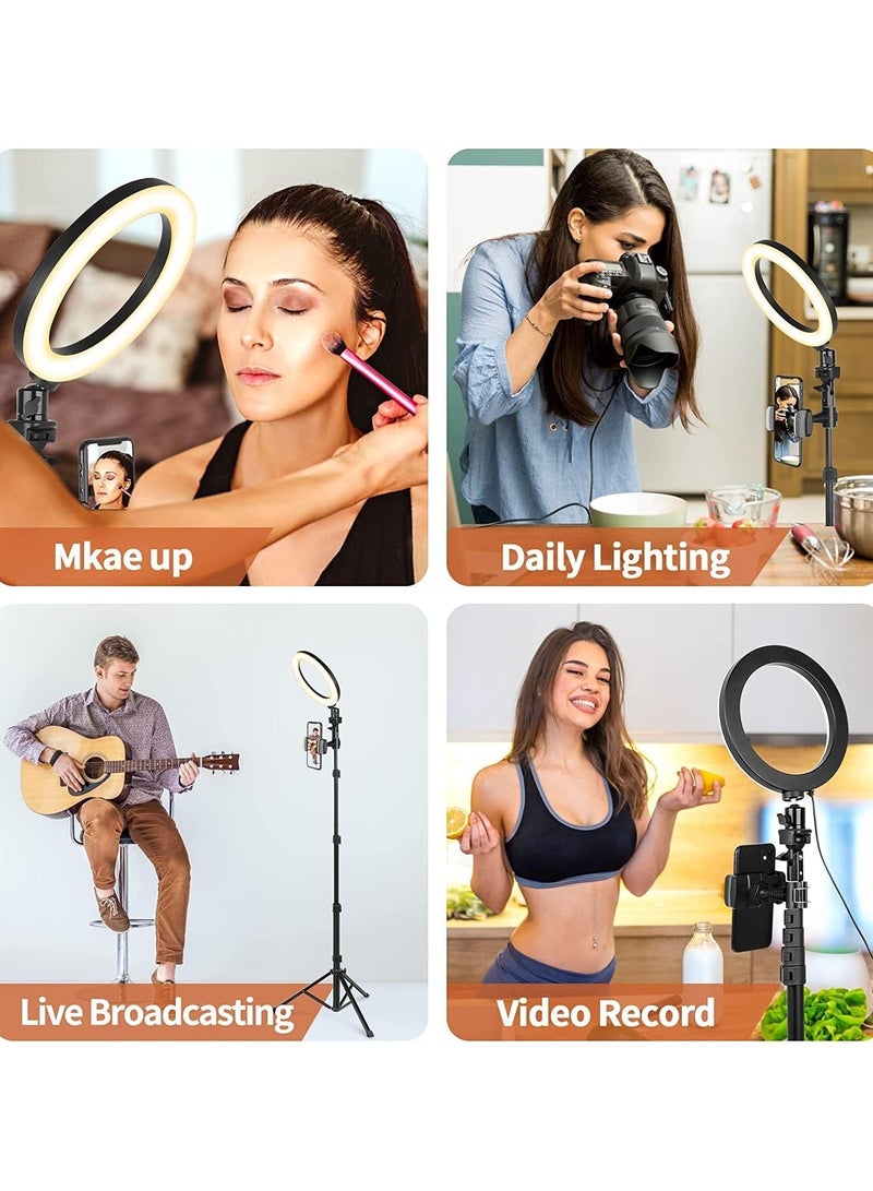 10'' Ring Light with 50'' Extendable Tripod Stand, LED Circle Lights with Phone Holder for Live Stream/Makeup/YouTube Video/TikTok, Compatible with All Phones - Image 4