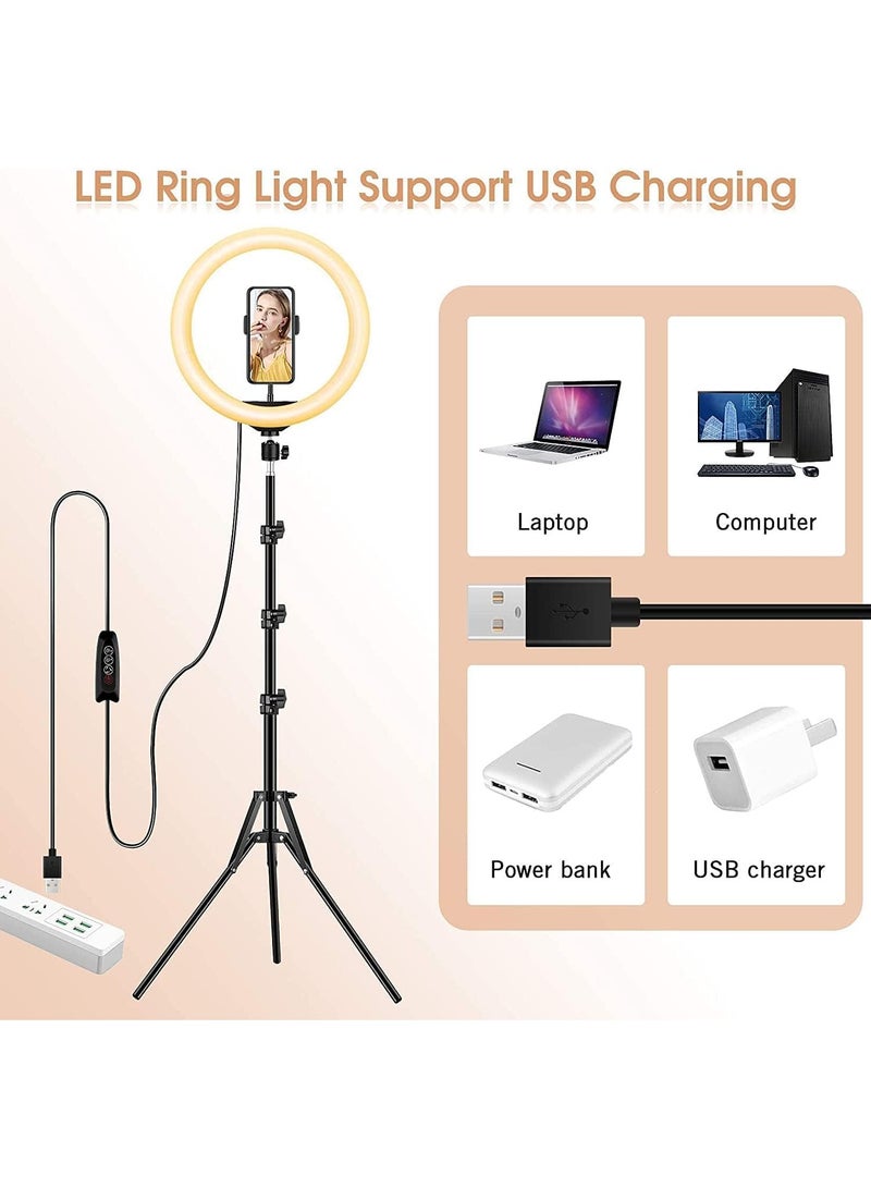 10'' Ring Light with 50'' Extendable Tripod Stand, LED Circle Lights with Phone Holder for Live Stream/Makeup/YouTube Video/TikTok, Compatible with All Phones - Image 2