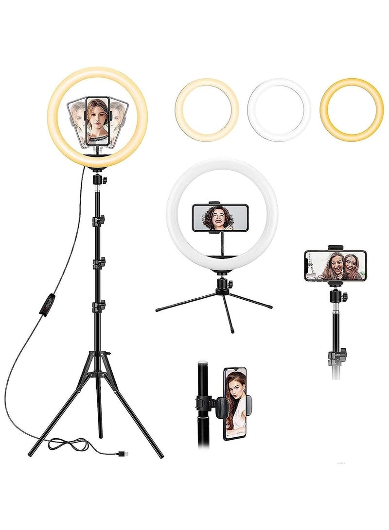 10'' Ring Light with 50'' Extendable Tripod Stand, LED Circle Lights with Phone Holder for Live Stream/Makeup/YouTube Video/TikTok, Compatible with All Phones - Image 1