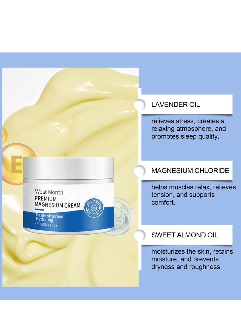 West&Month - Magnesium Butter for Sleep - 90g Organic Magnesium Cream for Restless Legs, Soothing Muscles & Relaxation, Lavender Essential Oil, Moisturizing Relief for Stress & Better Sleep - Image 1