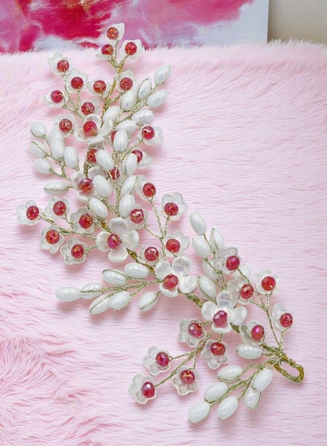 fabula Jewellery Red Crystal Floral Bridal Hair Vine Tiaras - Wedding Hair Accessories - For Women & Girls Stylish Latest (ROH167_Z1)- For Women & Girls Stylish Latest - Image 3