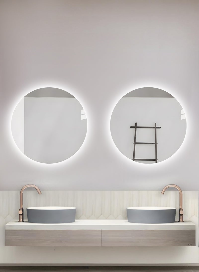 Pack Of 2 Frameless Tri-Color Backlit LED Round Mirror 70CM Bathroom Vanity Mirror Dimmable Wall Mounted Makeup Mirror Large Anti-Fog Lighted Makeup Circle Mirror with Memory Function