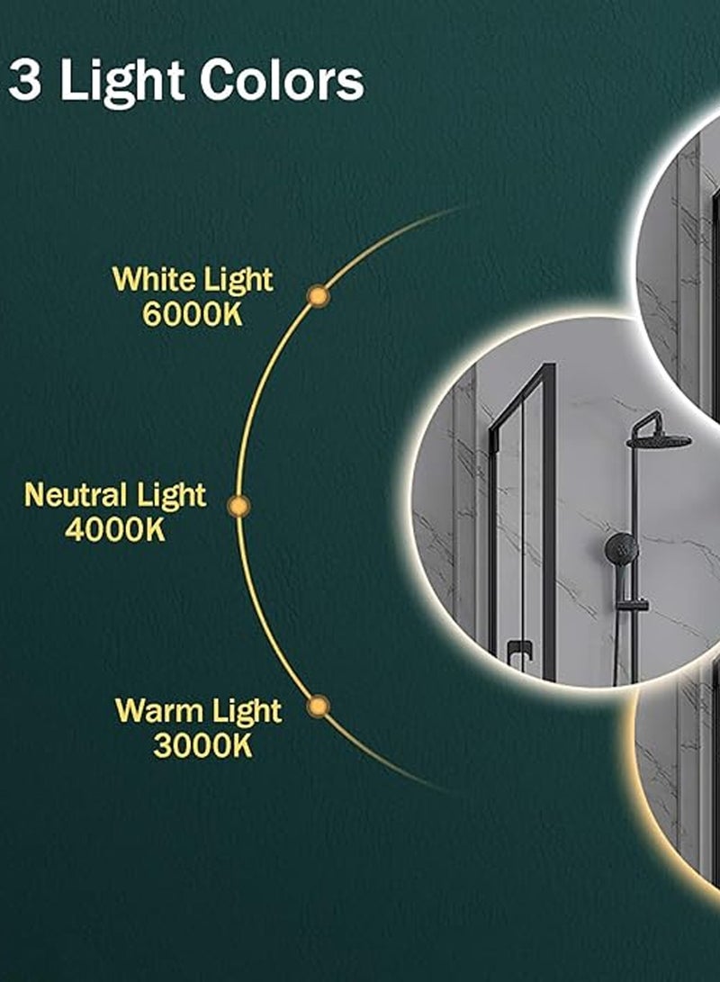 Pack Of 2 Frameless Tri-Color Backlit LED Round Mirror 70CM Bathroom Vanity Mirror Dimmable Wall Mounted Makeup Mirror Large Anti-Fog Lighted Makeup Circle Mirror with Memory Function