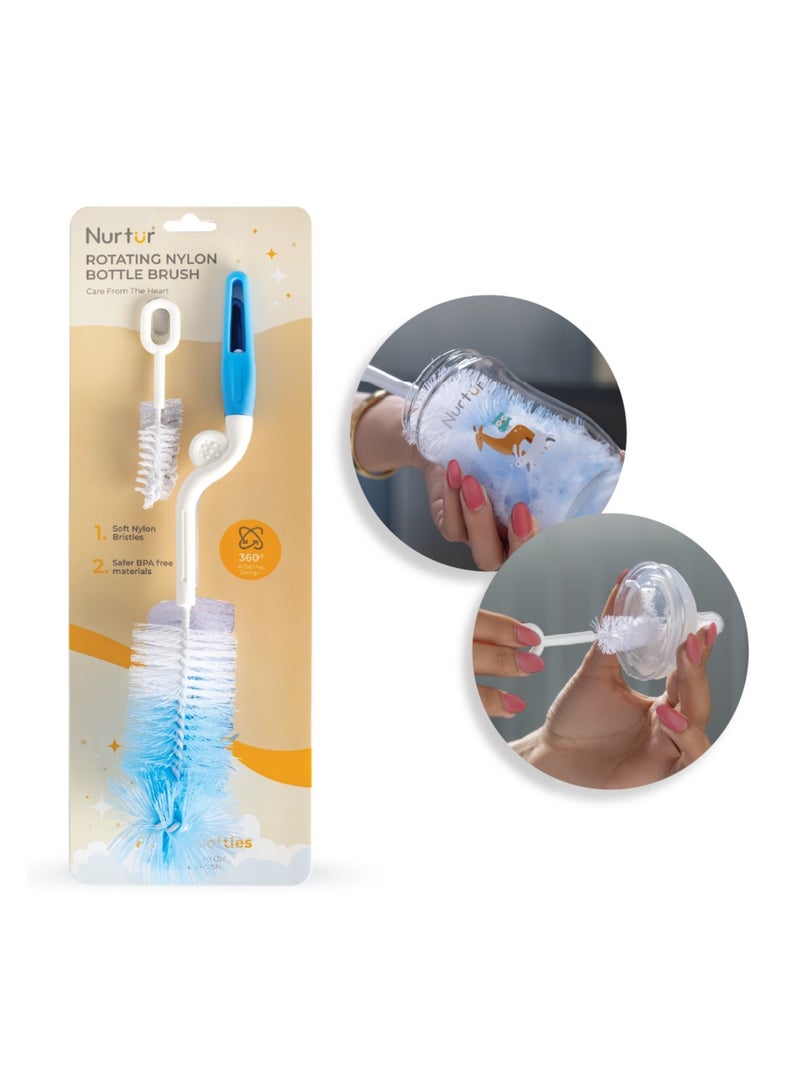 Nurtur Baby Bottle Brush, Plastic bristles for effective cleaning with Teat Brush included - Image 1