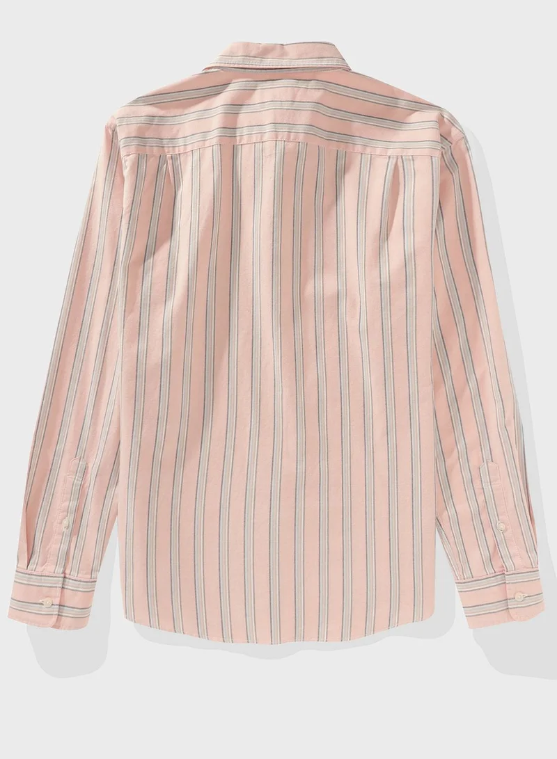 امريكان ايجل Embroidered Logo Stripe Slim Fit Oxford Shirt