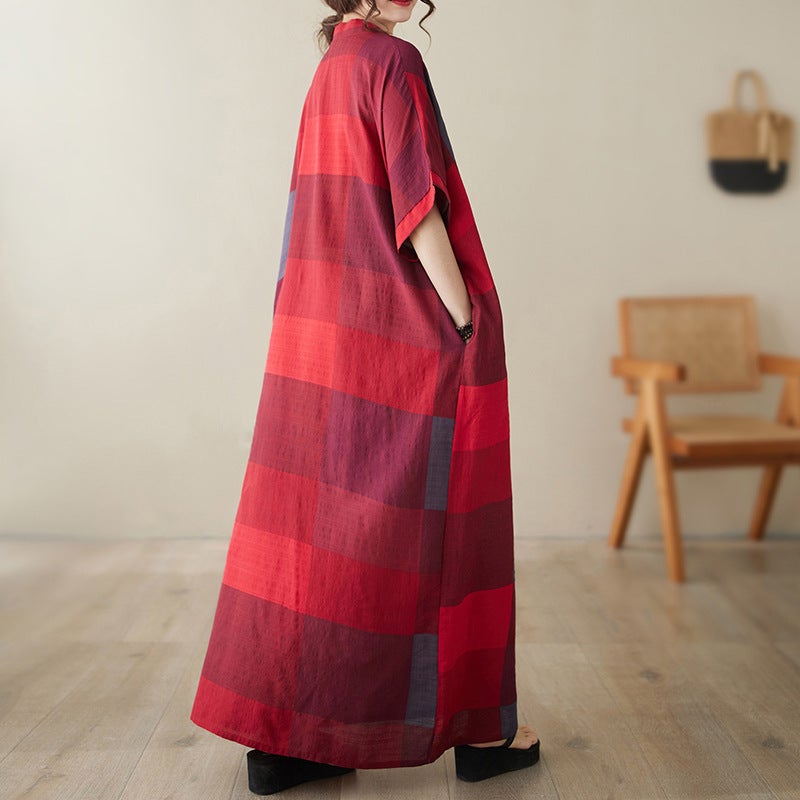 Real S 2024 Summer V-Neck Cotton Linen Large Size Loose Artistic Holiday Beach Dress Vintage Meat-Covered Long Gown - Image 5