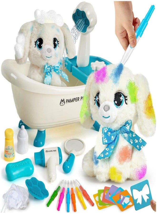 G.C Paint-Wash-Recolor Dog Plush Doll Toys for Kids Painting Craft Kit, Pretend Play Bath Toy with Bathtub, Blow Pen, Doodle Stuffed Animal Doll Painting Kit Gift for Boys Girls Ages 3 4 5 6 7 8 - Image 1