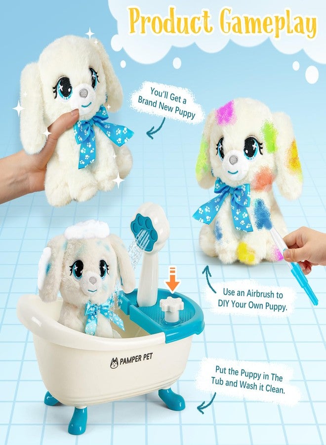 G.C Paint-Wash-Recolor Dog Plush Doll Toys for Kids Painting Craft Kit, Pretend Play Bath Toy with Bathtub, Blow Pen, Doodle Stuffed Animal Doll Painting Kit Gift for Boys Girls Ages 3 4 5 6 7 8 - Image 3