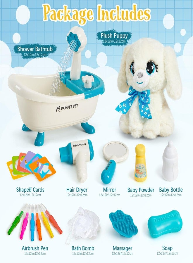 G.C Paint-Wash-Recolor Dog Plush Doll Toys for Kids Painting Craft Kit, Pretend Play Bath Toy with Bathtub, Blow Pen, Doodle Stuffed Animal Doll Painting Kit Gift for Boys Girls Ages 3 4 5 6 7 8 - Image 2