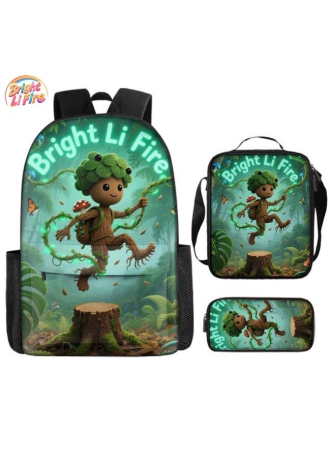 Bright Li Fire Three-piece set of cartoon bags, easily cope with various occasions (students, children, friends' outings, mountain climbing, schooling, etc.) | Backpack + hand-held + stationery bag | School season/holiday gifts - 74 - Image 1