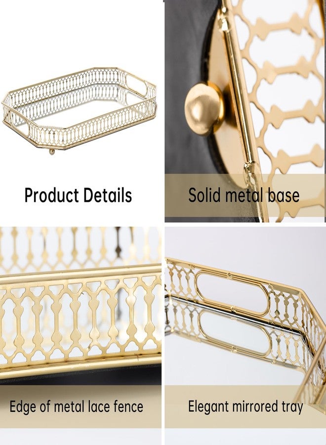 TEITEAI Bar Cart Tray, Decorative Mirrored Tray with Handles, Large Capacity Organizer, Gold - Image 4