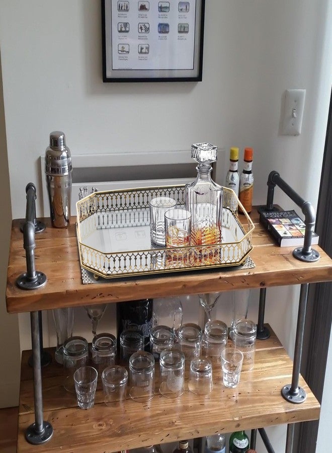 TEITEAI Bar Cart Tray, Decorative Mirrored Tray with Handles, Large Capacity Organizer, Gold - Image 2