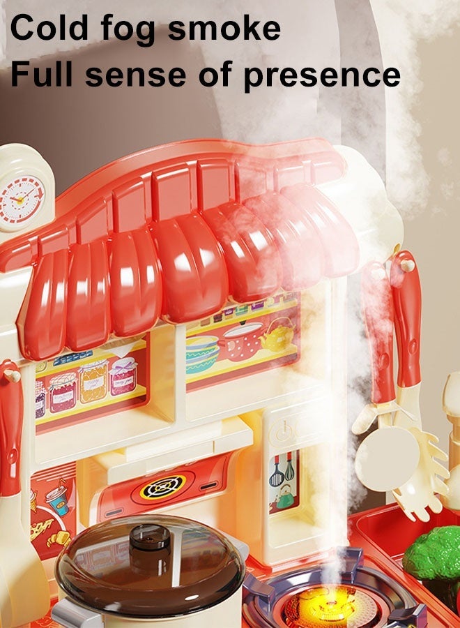 Kids Kitchen Playset Pretend Kitchen Play Food Toys with Realistic Steam Sound and Light Play Sink Realistic Simulation Kitchen Accessories Toys 33pcs Indoor Outdoor Play Cooking Toys Chef Pretend Play Set for Toddlers Age 3+ Boys Girls Red - Image 5