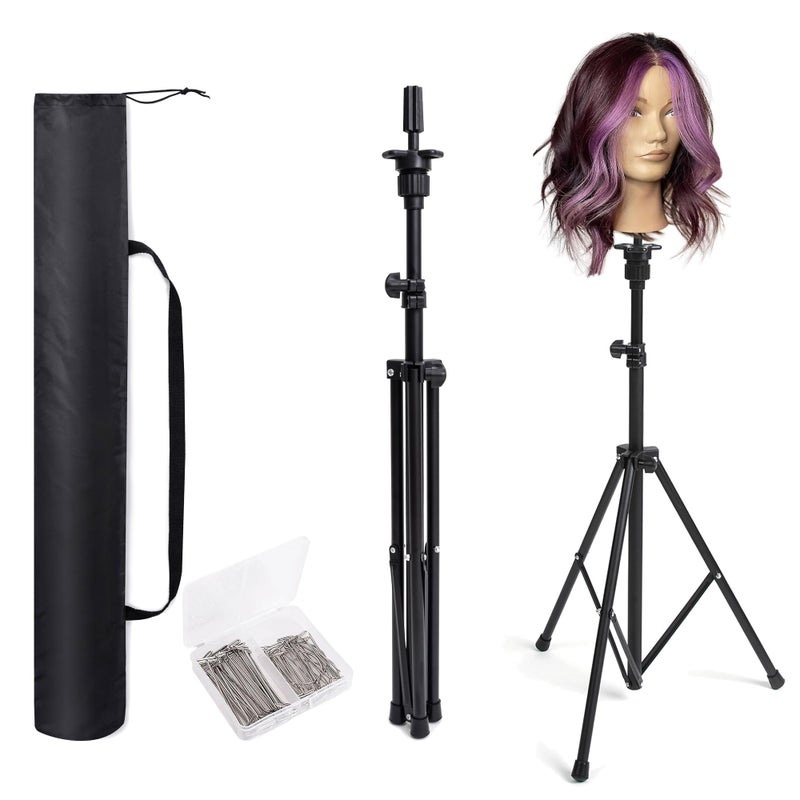 Goodofferplace Goodofferplace Tall Wig Tripod StandMetal Mannequin Head Stand Adjustable for Mannequin HeadTraining Canvas Block Headfor StylingWig Making Displaywith Carrying Bag30 Pcs TPins354524 Inch
