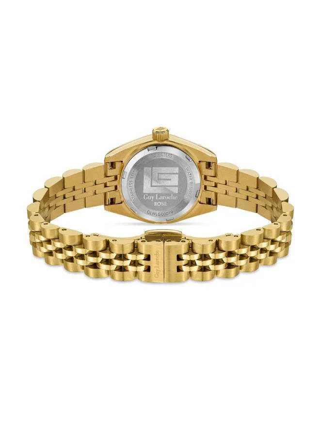 Guy Laroche Rose Brown Mother of Pearl Dial Gold Metal Bracelet Analog Watch for Women 26mm