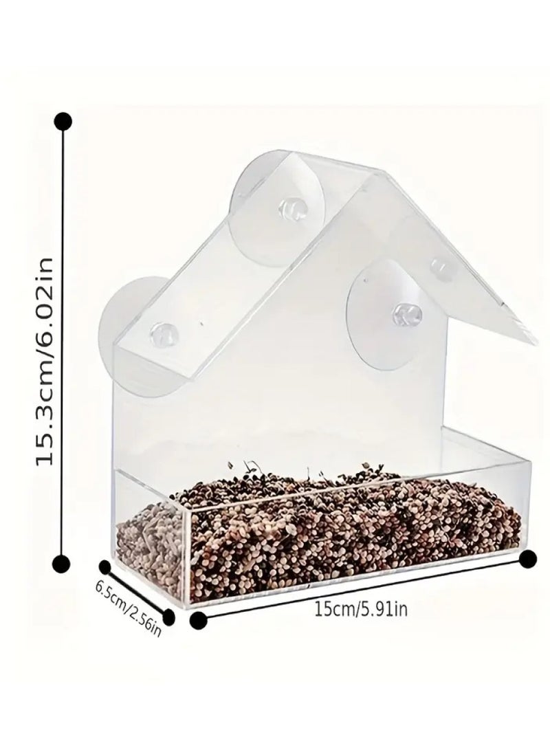 PetShow Window Hanging Seed Holder Cottage, Large Window Bird Feeder with Artificial Grass, Wild Acrylic Bird Feeder, Equipped Long Feeding Tray with Water Compartment and Perching Bar  - Image 5