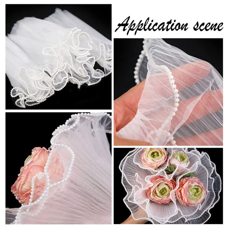 BENECREAT 4.37 Yards White Flower Wrapping Mesh Paper, Pearl Edge Bouquet Packaging Paper Wrinkled Translucent for Party Favor Decor, Florist Supplies Wedding Gift Packaging - Image 3
