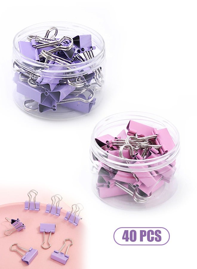 Generic 40 Pcs Office Clips Binder Clips Set, Medium Size Metal Fold Back Clips with Box for Office School and Home Supplies, Document Organizing (Pink+Purple)  - Image 1