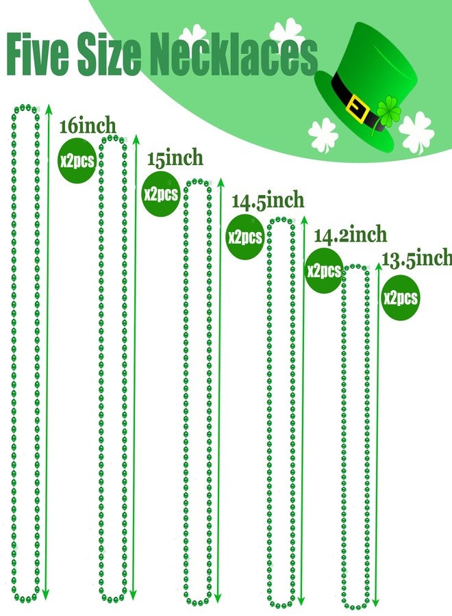 Groumh 10PCS Five Size St. Patricks Day Beads Necklace 31.5"/30"/29.5"/28.7"/27.6" Green Mardi Gras Christmas Beads for St. Patricks Day, Mardi Gras, Christmas, Carnival Party Favors - Image 2