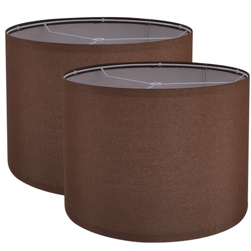 Koorle Lamp Shades Set of 2, Drum Lampshade for Table Lamps Floor Lamp, 13" Top X 13" Bottom X 10" High Brown Large-Medium Line Fabric Lamp Shades, Easy Assembly Replacement Lampshades - Image 1