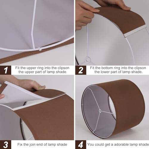 Koorle Lamp Shades Set of 2, Drum Lampshade for Table Lamps Floor Lamp, 13" Top X 13" Bottom X 10" High Brown Large-Medium Line Fabric Lamp Shades, Easy Assembly Replacement Lampshades - Image 5