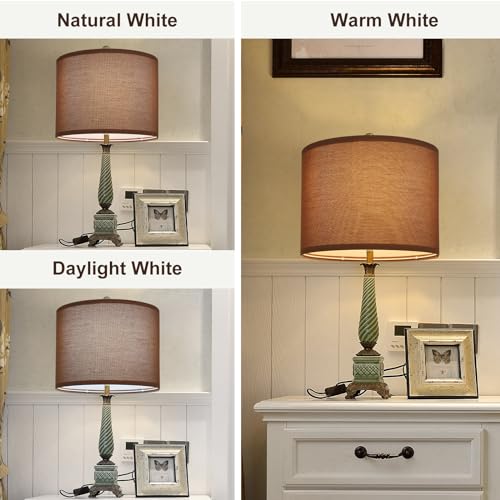 Koorle Lamp Shades Set of 2, Drum Lampshade for Table Lamps Floor Lamp, 13" Top X 13" Bottom X 10" High Brown Large-Medium Line Fabric Lamp Shades, Easy Assembly Replacement Lampshades - Image 3